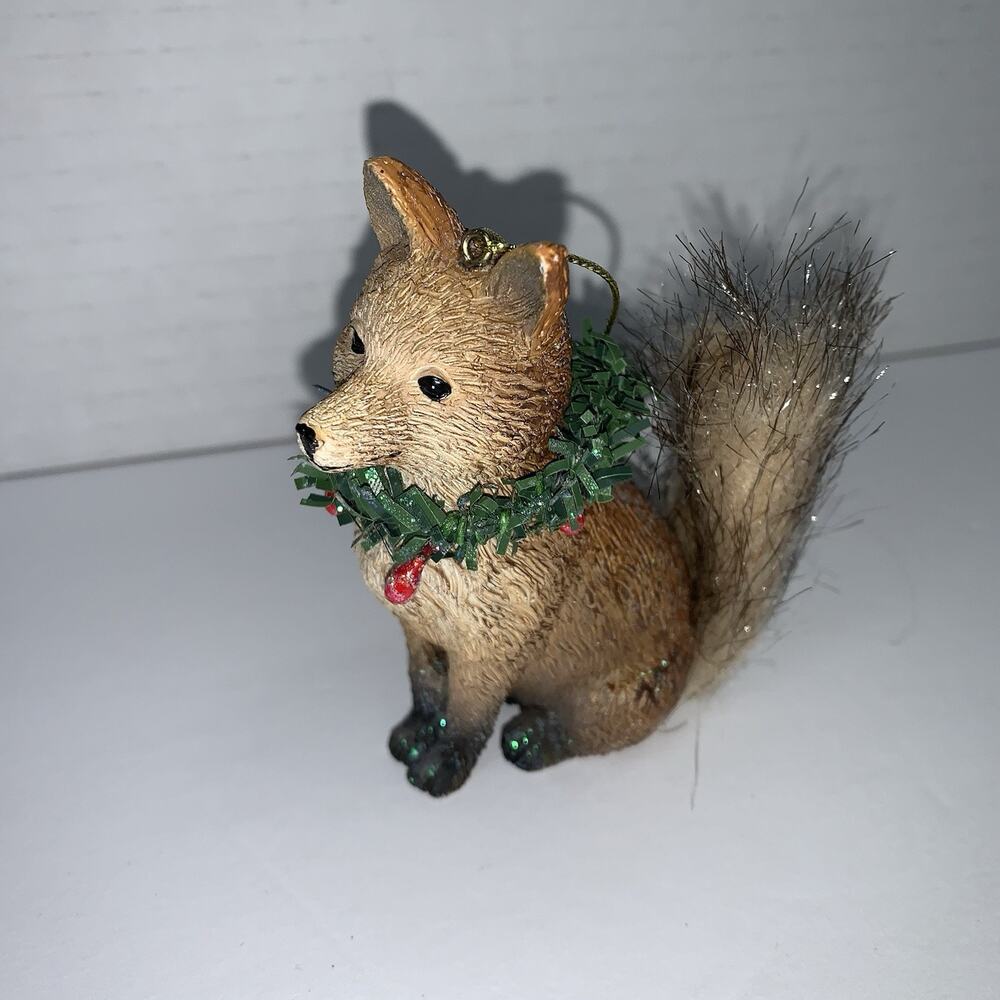 Fox Christmas Holiday Wreath Ornament Small Furry Tail Textured Tree Decoration
